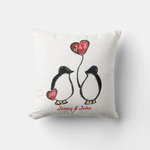 Almofada Casamento de pinguins e corações