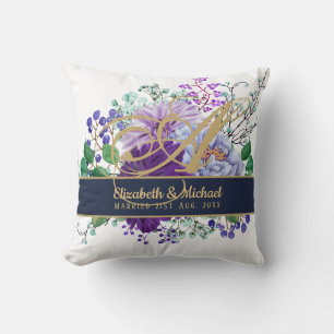 Almofada Casamento de recém-casados Dourados Florais Roxo M