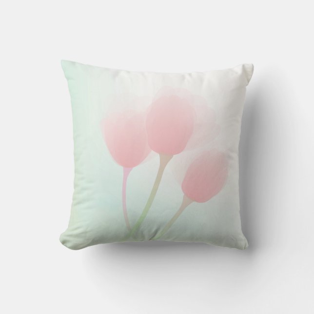 Almofada Casamento de Tulipas de Pastel Cor-de-Rosa Suave (Frente)