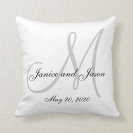 Almofada Casamento do monograma do branco cinzento
