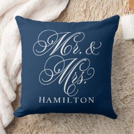 Almofada Casamento Elegante Sr e Sra em Script Azul Marinho