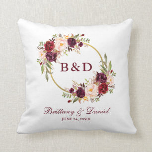 Almofada Casamento floral da grinalda de Borgonha do