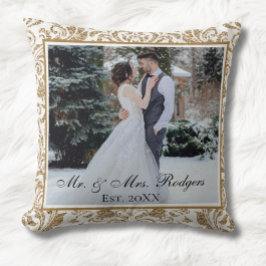 Almofada Casamento Foto Brilho Falso Branco e Dourado 
