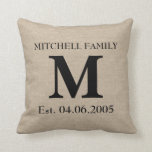 Almofada Casamento inicial de monograma faux linen burlap<br><div class="desc">Costume adicionar seu próprio monograma,  inicial,  nome da família e aniversário de casamento ou data de aniversário faux jute linen burlap chic shabby country.</div>