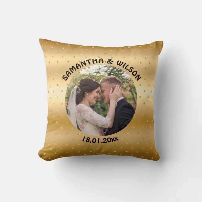 Almofada Casamento Personalizado | Fundo Dourado Brilhante (Frente)