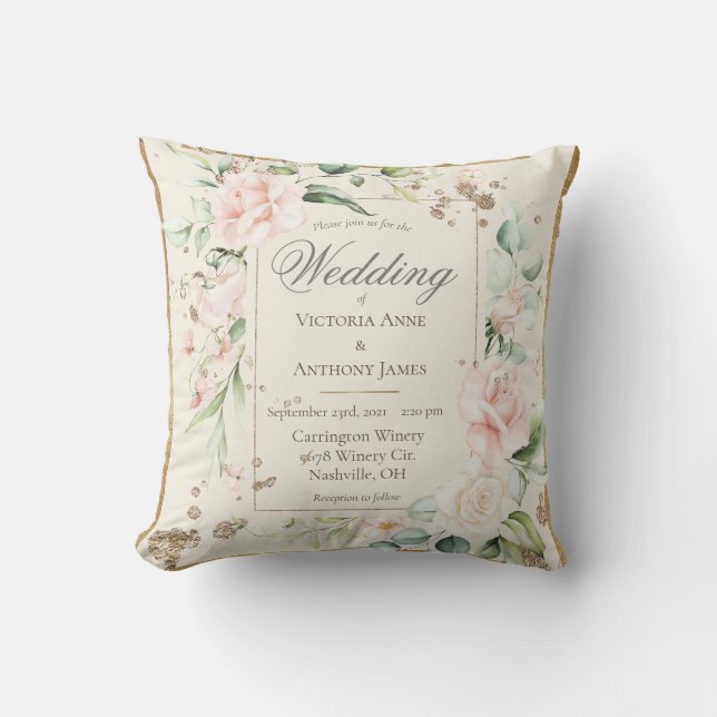 Almofada Casamento Romântico Floral Romântico - Cor-de-rosa (Frente)