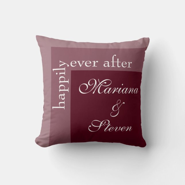 Almofada Casamento Simples de Script Chic Moderno Burgundy (Frente)