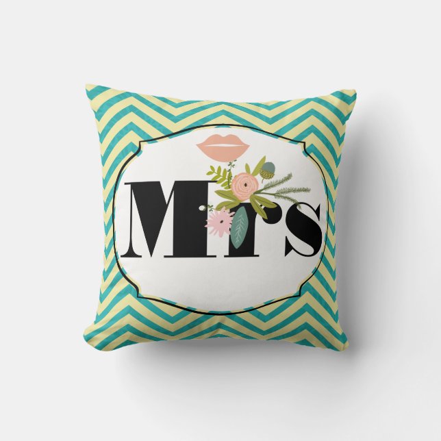 Almofada Casamento tema damasco de Chartreuse Turquoise Mod (Frente)