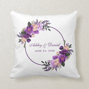 Almofada Casamento violeta roxo floral da grinalda da