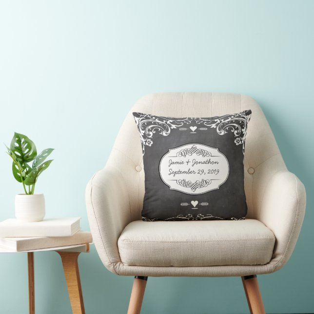 Almofada Casamentos com Tipografia de Quadro Negro (Cadeira)
