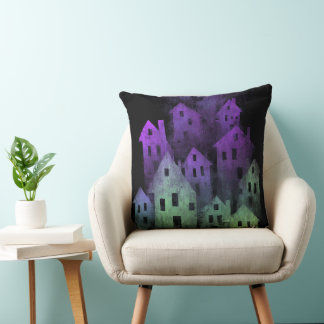 ALMOFADA CASAS ASSOMBRADAS DE HALLOWEEN ROXO E VERDE ESCURO