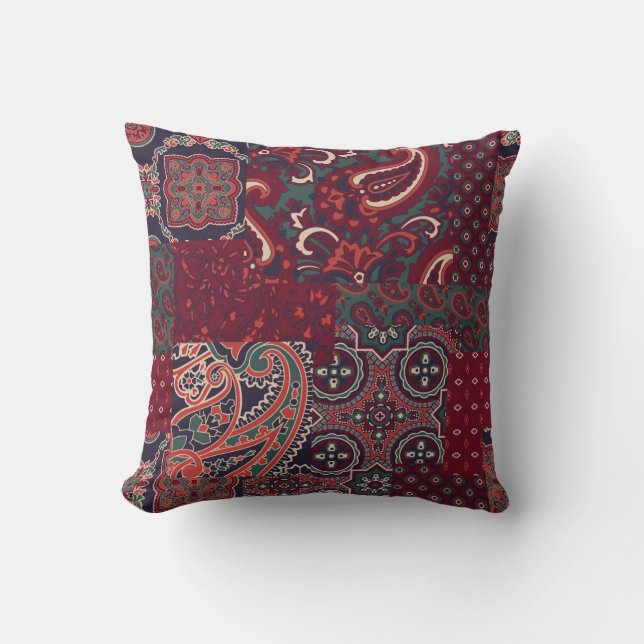Almofada Cashmere Paisley Silk: Patchwork de Abstrato Vinta (Frente)