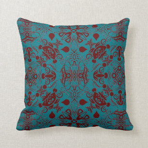 Almofada Castanha Brown e Flourishes escuros de turquesa