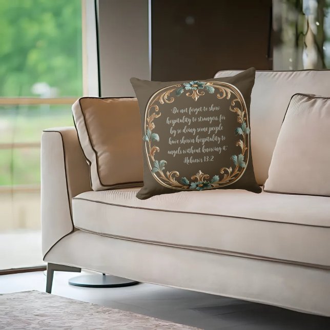 Almofada Castanho com Quadro Floral Verso de Bíblia Persona (Criador carregado)