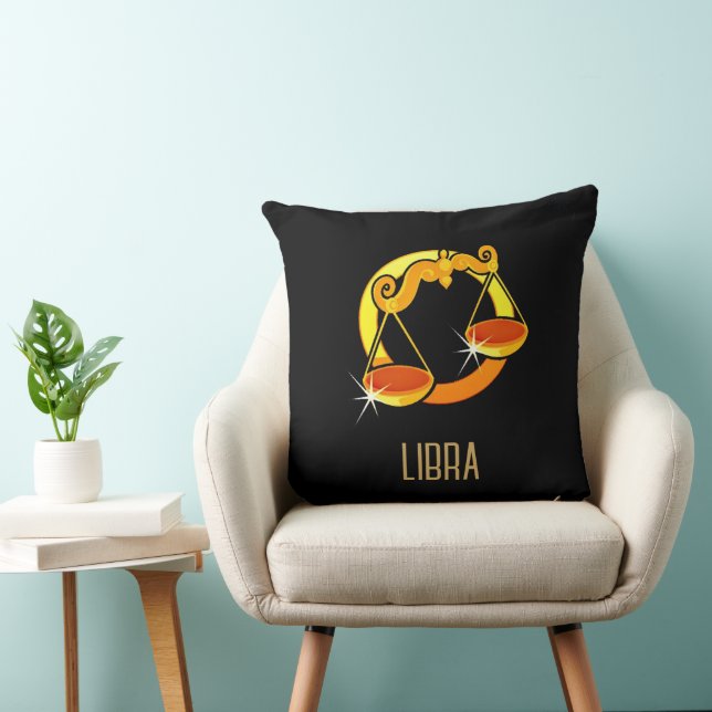 Almofada Castanho e dourado - Sinal zodiano de Libra preto (Cadeira)