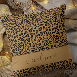 Almofada Castanho e Preto - Impressão do Leopardo Animal Pe