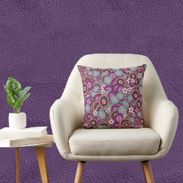 Almofada Castanho roxo e Turquesa Floral