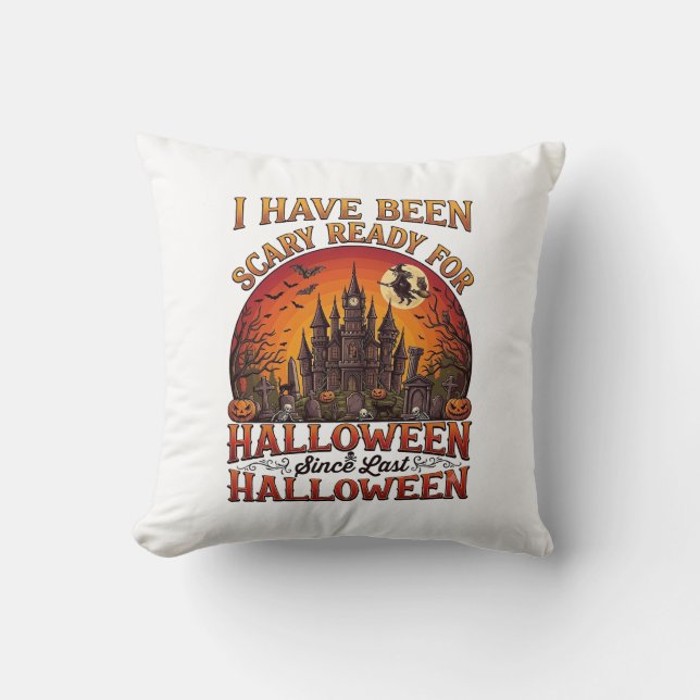 Almofada Castelo Assombrado de Halloween Pronto e Assustado (Frente)