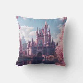 Almofada Castelo de Conto de Fadas com Cerejeiras Rosa