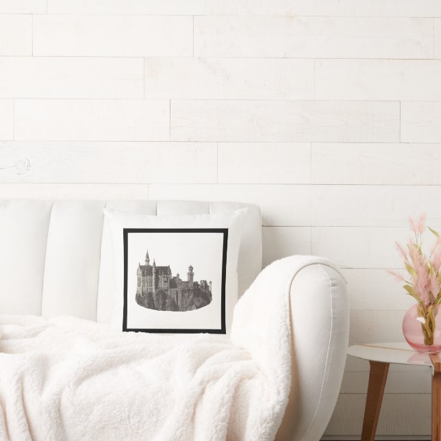 Almofada Castelo Neuschwanstein de Arte Histórica Negra e B (Sofá)