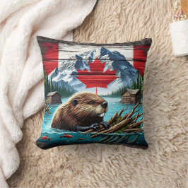 Almofada Castor Canadense Nadando Perto De Cabinas Russas