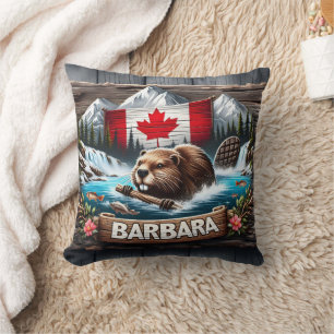 Almofada Castor Canadense Nadando Perto do Stream da Montan