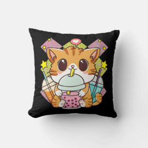 Almofada Cat Boba Tea Bubble Tea Anime Kawaii Neko para Gar