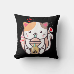 Almofada Cat Boba Tea Bubble Tea Kawaii Anime Japonês Neko