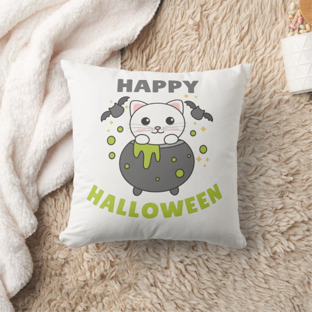 Almofada Cat Happy Halloween Cauldron Bat (Cobertor)