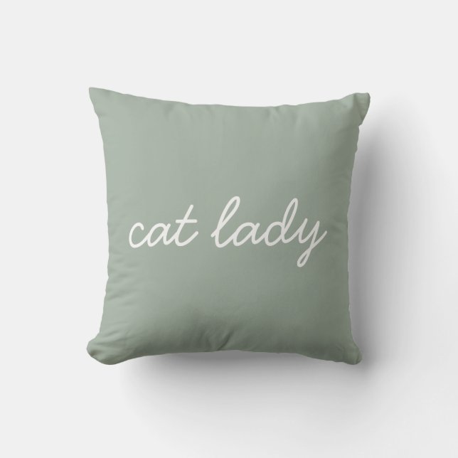 Almofada Cat Lady Simple Modern Script Lettering Sage Green (Frente)