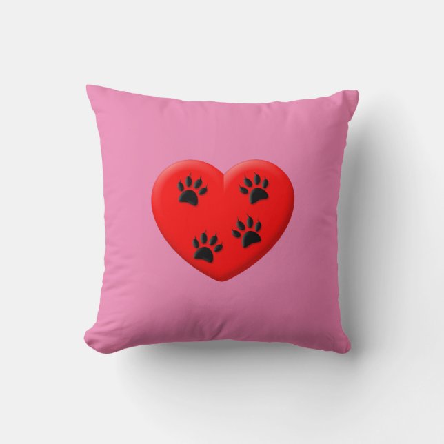 Almofada Cat Lover Red Heart And Paws Classic (Frente)