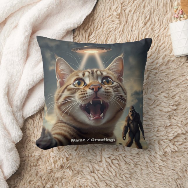 Almofada Cat Tomando Selfie com OVNI e Presente Engraçado d (Cobertor)