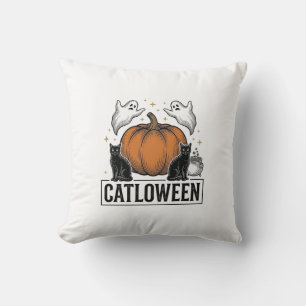 Almofada Catloween Gato Preto Fantasma Halloween Design Vet