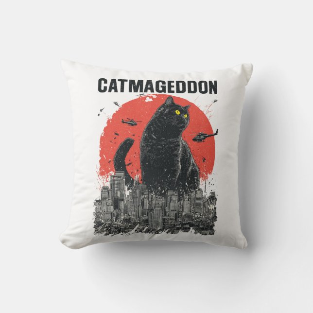Almofada Catmageddon Giant Cat Monster City Kaiju Funny Pet (Frente)