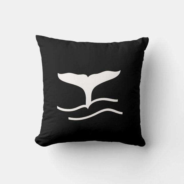 Almofada cauda branca de baleia sobre travesseiro azul-lacr (Frente)