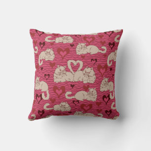 Almofada Cauda de Amor de Gatos com Coração e Listras Rosa