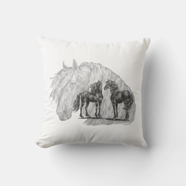 Almofada Caudas de Manchas de Cavalo Frísia Preto (Frente)