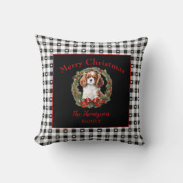 Almofada Cavalier Charles Christmas Gingham Family Name