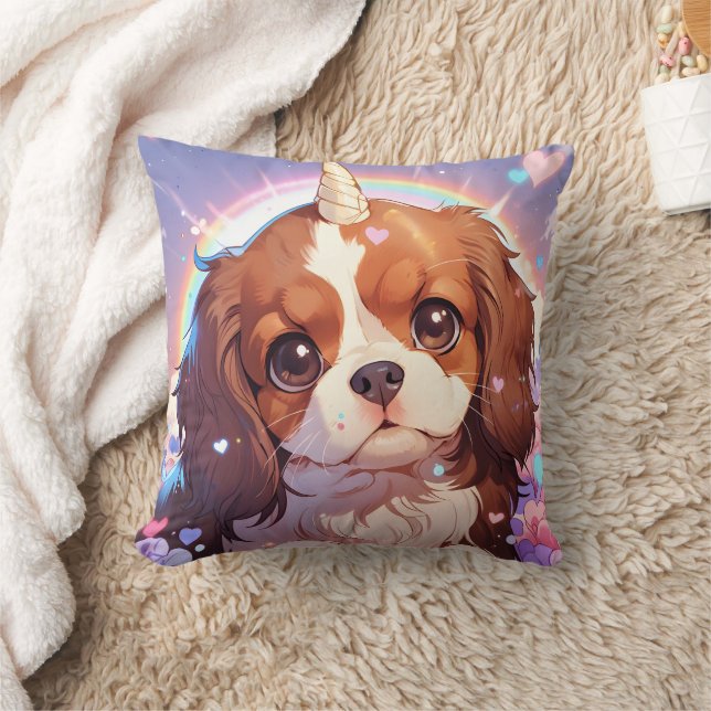 Almofada Cavalier King Charles Pastel Unicorn Rainbow sky (Cobertor)