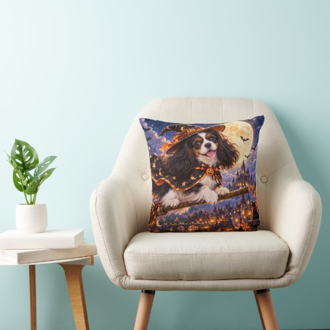 Almofada Cavalier King Charles Spaniel Halloween Bruxa Cach (Cadeira)