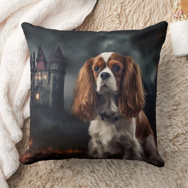 Almofada Cavalier King Charles Spaniel Halloween Scary (Cobertor)