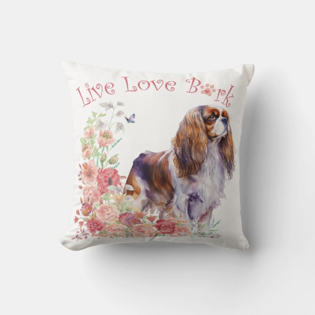 Almofada Cavalier King Charles Spaniel Mãe de Cachorro Flor (Frente)