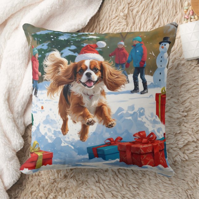 Almofada Cavalier King Charles Spaniel na Neve com Natal  (Cobertor)