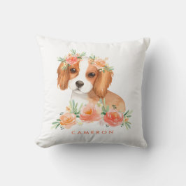 Almofada Cavalier King Charles Spaniel Peach Floral Nursery