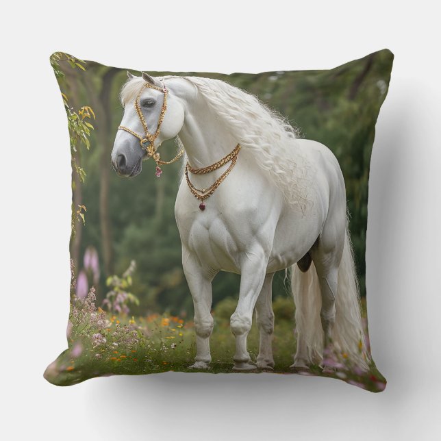 Almofada Cavalo Branco com Crina Fluindo (Frente)