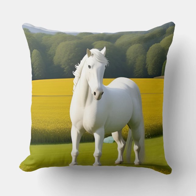 Almofada Cavalo Branco Com Grinalda Floral (Frente)