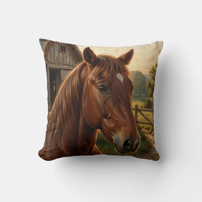 Almofada Cavalo Castanho Celeiro da Hora Dourada (Frente)