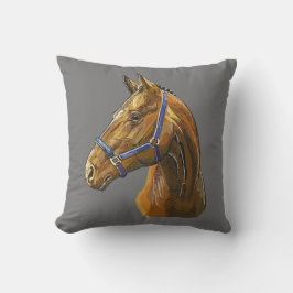 Almofada Cavalo castanho desenho à mão