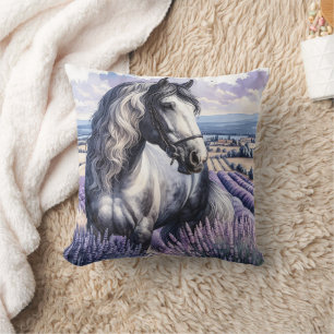 Almofada Cavalo Cinza Bonito em Pé no Lavanda