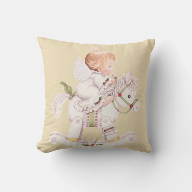 Almofada Cavalo de Balanço de Anjo da Guarda Bebê Travessei (Frente)